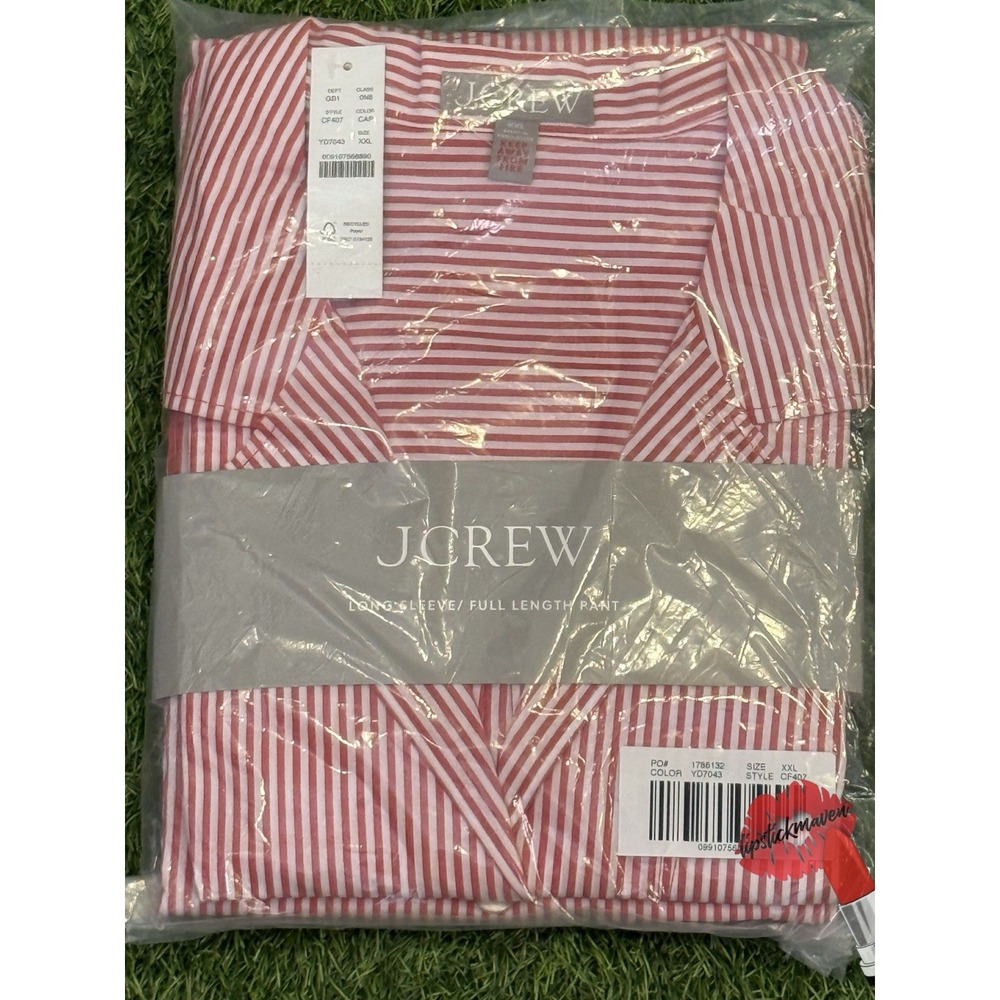 J Crew Pajamas Womens XXL Red White Striped Long Sleeve Pants‎ CF407 NWT Wrapped